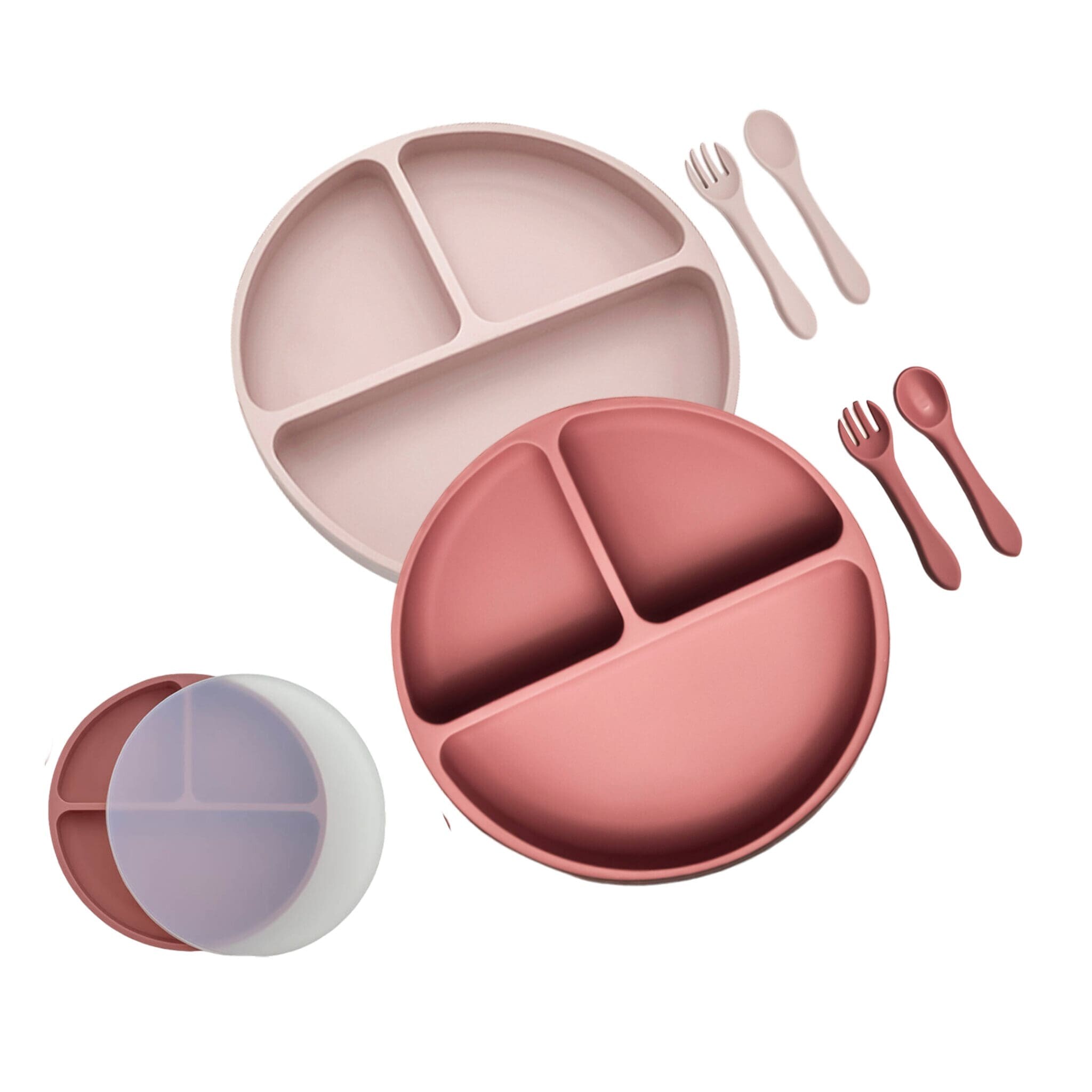 2 Pack Self Feeding Plate Set (Dusty Pink & Rose Pink)