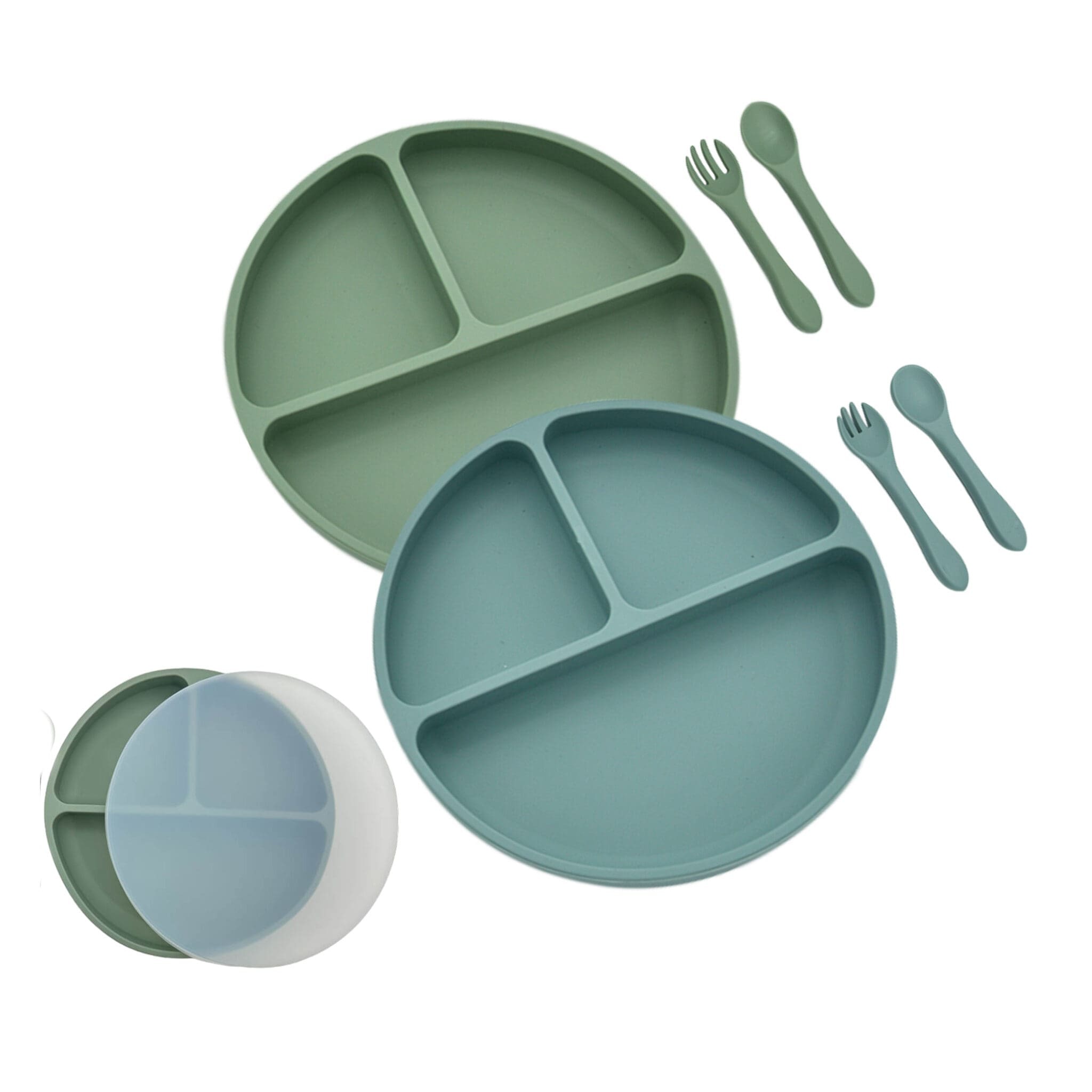 2 Pack Self Feeding Plate Set (Green & Blue)