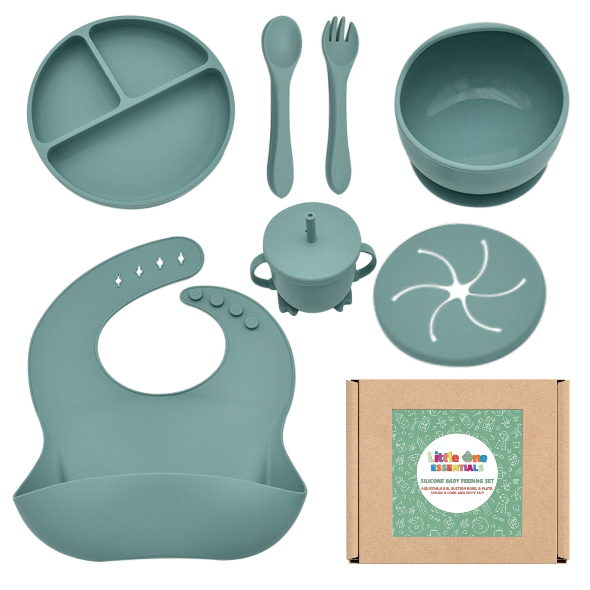 Silicone Self Feeding Set (Grey-Blue)