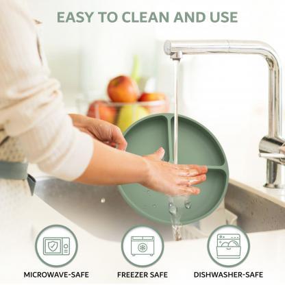 easy to clean silicone suction plate sage green