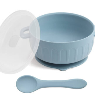 silicone bowl, lid, utensils