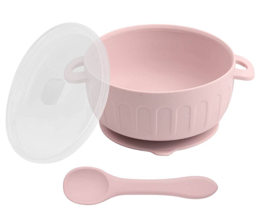 3 Piece Suction Bowl Set with Lid and Spoon (Dusty Pink)