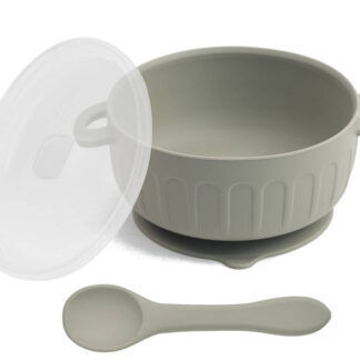 silicone bowl, lid, utensils