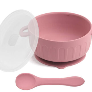 silicone bowl, lid, utensils